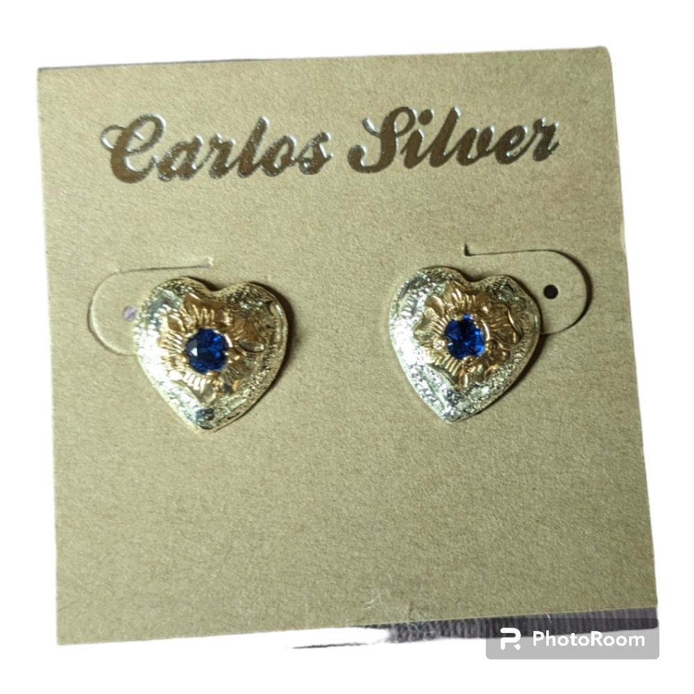 Two-tone Carlos Silver Heart Earrings.